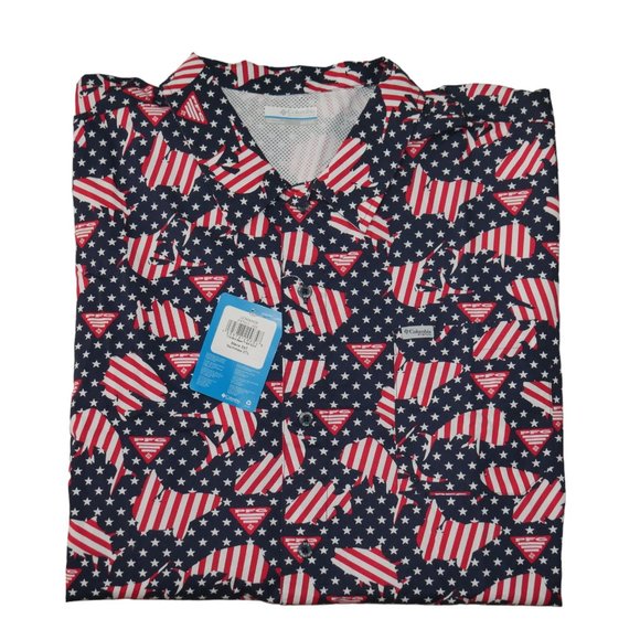 Columbia PFG Mens FATHER'S DAY Vented Fishing USA Flag Patriotic JULY 4th NWT - Picture 5 of 12